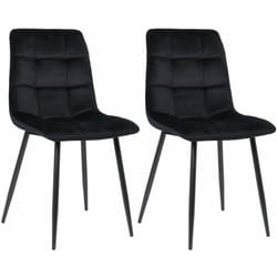 Lot de 2 chaises de salle à manger en velours noir pieds métal noir mat style moderne CDS10099