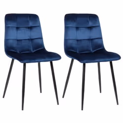 Chaises de salle à manger - Lot de 2 - MARQUE - Velours bleu - Pieds métal noir - Style moderne