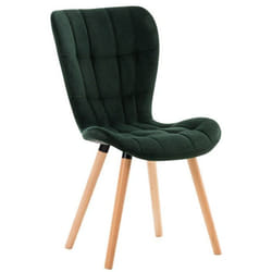 Chaise de salle à manger style moderne et confortable dossier haut en tissu velours vert pieds en bois clair