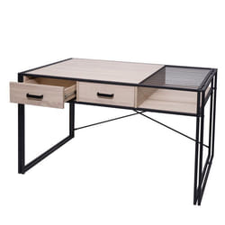 Bureau dordinateur - Design industriel - 120x70cm - 2 tiroirs - Aspect chêne - Meuble de bureau