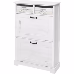 Meuble à chaussures étagère à chaussures avec paniers de rangement en bois massif aspect vintage 100x60x24cm blanc 2 comparti ...