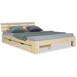 Lit double 140x200 cm avec tiroir de rangement et sommier à lattes cadre en bois de pin clair LIT06226