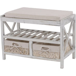 Tagère à chaussures banc banquette avec tiroirs de rangement look shabby vintage 45x65x34cm blanc vieilli 040005158