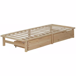 Lit palette en bois massif 90x200 cm avec tiroirs de rangement et sommier à lattes Grâce à sa conception peu encombrante, le  ...