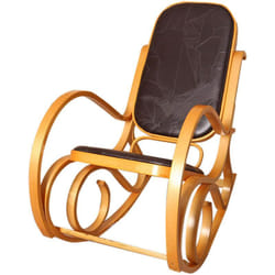 Fauteuil à bascule rocking chair en bois clair assise en cuir marron FAB040008