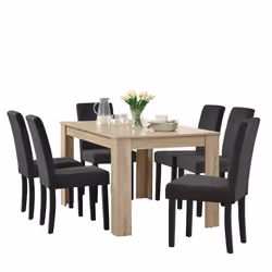 Table de salle a manger (chene ceruse) + 6 chaise de salle a manger en gris fonce 140x90cm