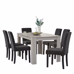 Table de salle a manger (chene) + 6 chaise de salle a manger en gris fonce 140 x 90cm