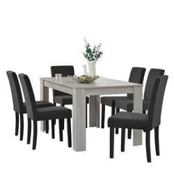 Table de salle a manger (chene) + 6 chaise de salle a manger en gris fonce 140 x 90cm