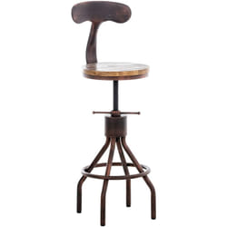 Tabouret de bar chaise haute de comptoir avec dossier design industriel vintage métal bronze et bois TDB10320
