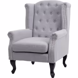 Fauteuil chesterfield, fauteuil relaxation, fauteuil club, bergère, tissu/textile gris Fauteuil optionnel avec pouf Avec moti ...