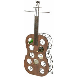 Porte-bouteilles sur pied casier à vin forme de guitare en mdf marron et métal couleur rouille ETA05039