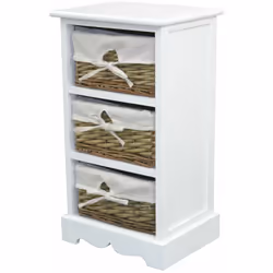 Étagère design vintage en MDF blanc avec 3 paniers en saule blanc / naturel Avec 3 paniers en osier en saule tissés à la main ...