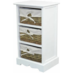 Décoshop26 - tagère commode design vintage en mdf blanc avec 3 paniers en saule blanc / naturel MED05169