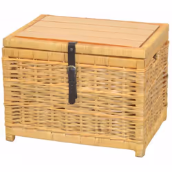 Table d'appoint coffre en bois salon table basse en rotin beige avec espace de rangement Cadre en bois stable, tissé avec du  ...