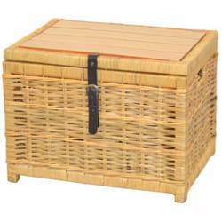 Table d'appoint coffre en bois salon table basse en rotin beige avec espace de rangement TABA05130