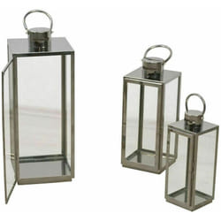 Set de 3 lanternes porte bougies décoration intérieur ou extérieur sur pied en métal et verre DEC05121