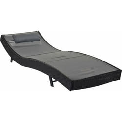 Décoshop26 - Chaise longue transat bain de soleil pour jardin poly-rotin anthracite housse gris 040004810