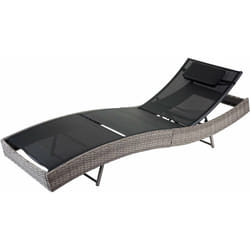 Décoshop26 - Chaise longue transat bain de soleil pour jardin poly-rotin gris housse noir 040004813