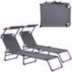 Transat - Maison - Lot de 2 - Pliable - Toit pare-soleil - Acier gris foncé