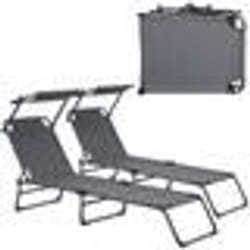 Transat - Maison - Lot de 2 - Pliable - Toit pare-soleil - Acier gris foncé