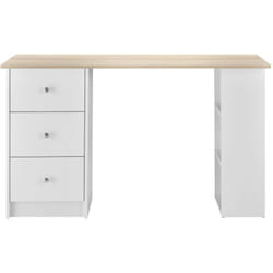Bureau table poste de travail informatique avec 3 tiroirs 120 cm blanc et bois