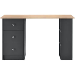Helloshop26 - Bureau table secrétaire poste de travail informatique avec 3 tiroirs 120 cm gris foncé et bois