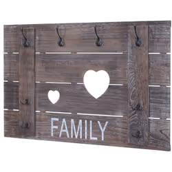 Porte-manteau mural Family panneau mural style vintage 8 crochets 60x90cm en bois marron 4 grands et 4 petits crochets Matièr ...