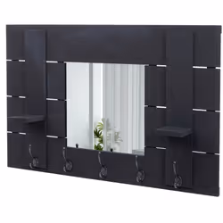 Porte-manteau mural avec miroir panneau 5 crochets 90x60cm gris foncé, shabby Le look shabby rend chaque couloir, couloir ou ...
