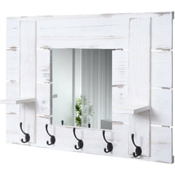 Porte manteau mural miroir panneau style vintage avec 5 crochets 90x60cm en bois blanc 040000997