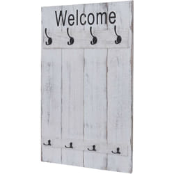 Décoshop26 - Armoire porte-manteau mural Welcome panneau d'armoire avec 8 crochets 91x60cm blanc vieilli 040001004