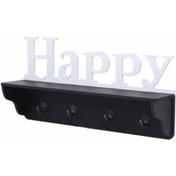 Porte-manteau mural Happy avec 4 crochets 30x60x13cm en bois de pin noir/blanc 040001017