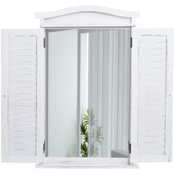 Décoshop26 - Miroir mural salle de bain design fenêtre avec volets 71x46x5cm blanc vieilli 040003703