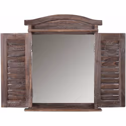Miroir mural forme fenêtre avec volets 53x42x5cm en bois marron vieilli Fabriqué en bois de paulownia massif et MDF Charnière ...