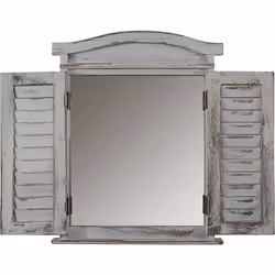 Miroir mural forme fenêtre avec volets 53x42x5cm en bois gris vieilli Fabriqué en bois de paulownia massif et MDF Charnières  ...