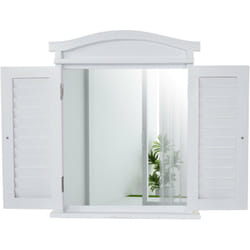 Décoshop26 - Miroir mural design fenêtre avec volets 53x42x5cm bois de paulownia massif et mdf blanc 040003704