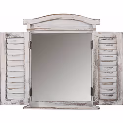 Miroir mural forme fenêtre avec volets 53x42x5cm en bois blanc vieilli Fabriqué en bois de paulownia massif et MDF Charnières ...