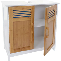 Décoshop26 - Meuble vasque meuble de salle de bain avec portes et étagère 60x60x30cm blanc et bambou 040001487
