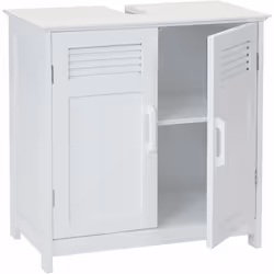 Meuble vasque meuble de salle de bain 60x60x30cm blanc Matériau : MDF et bambou 1x compartiment de rangement avec portes et é ...