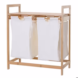Panier à linge - Bambou - 2 compartiments - 70L - Blanc - Contemporain