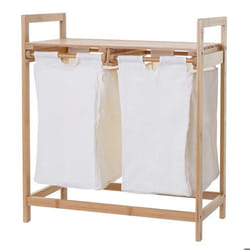 Panier à linge - Bambou - 2 compartiments - 70L - Blanc - Contemporain