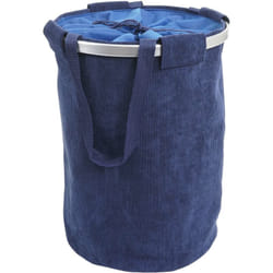 Décoshop26 - Panier à linge corbeille avec cordon de serrage 55x39cm 65L velours bleu 040001297