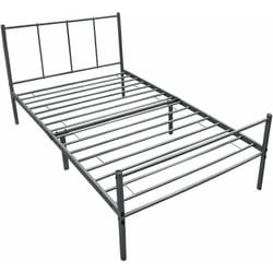 Lit simple une personne en métal avec lattes métalliques structure en acier gris 90 x 200 cm 030004920