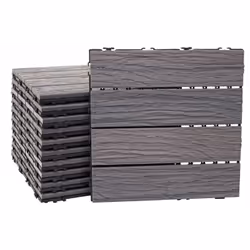 Carrelage de sol WPC, balcon/terrasse aspect bois, structure 3D linéaire brun antique, 11x chaque 30x30cm = 1m² Ces carreaux  ...