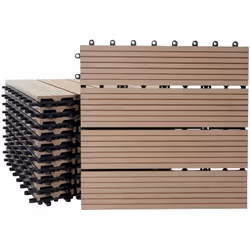 Carrelage de sol WPC, balcon/terrasse aspect bois, 11x chaque 30x30cm = 1m² ~ base, teck linéaire Cette dalle à structure 3D  ...