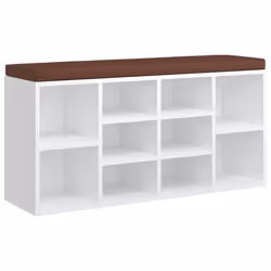 Banc à chaussures - Blanc - 103 x 30 x 48 cm - Bois dingénierie - Tissu rembourré - 10 compartiments