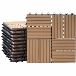 Carrelage de sol WPC, balcon/terrasse aspect bois, 11x chaque 30x30cm = 1m² Premium, carrés de teck Cette dalle à structure 3 ...