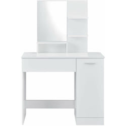 Helloshop26 - Coiffeuse design avec miroir tiroir étagères commode de coiffure 138 cm blanc