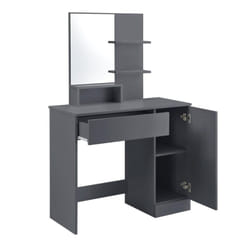 Helloshop26 - Coiffeuse design avec miroir tiroir étagères commode de coiffure 138 cm gris foncé