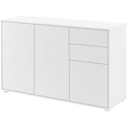 Buffet commode meuble de rangement pratique avec 2 tiroirs 3 portes 117 cm blanc brillant