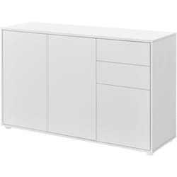 Buffet commode meuble de rangement pratique avec 2 tiroirs 3 portes 117 cm blanc mat